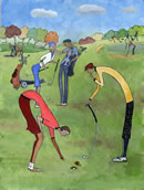 Golfer looking at green